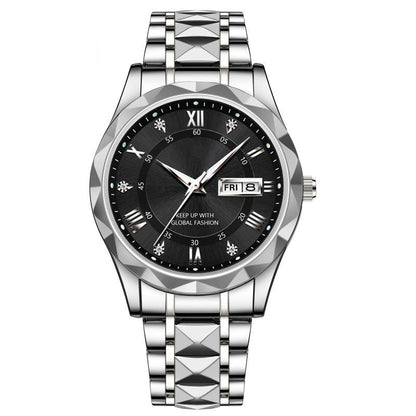 Reloj de hombre de cuarzo bicolor de acero inoxidable luminoso resistente al agua